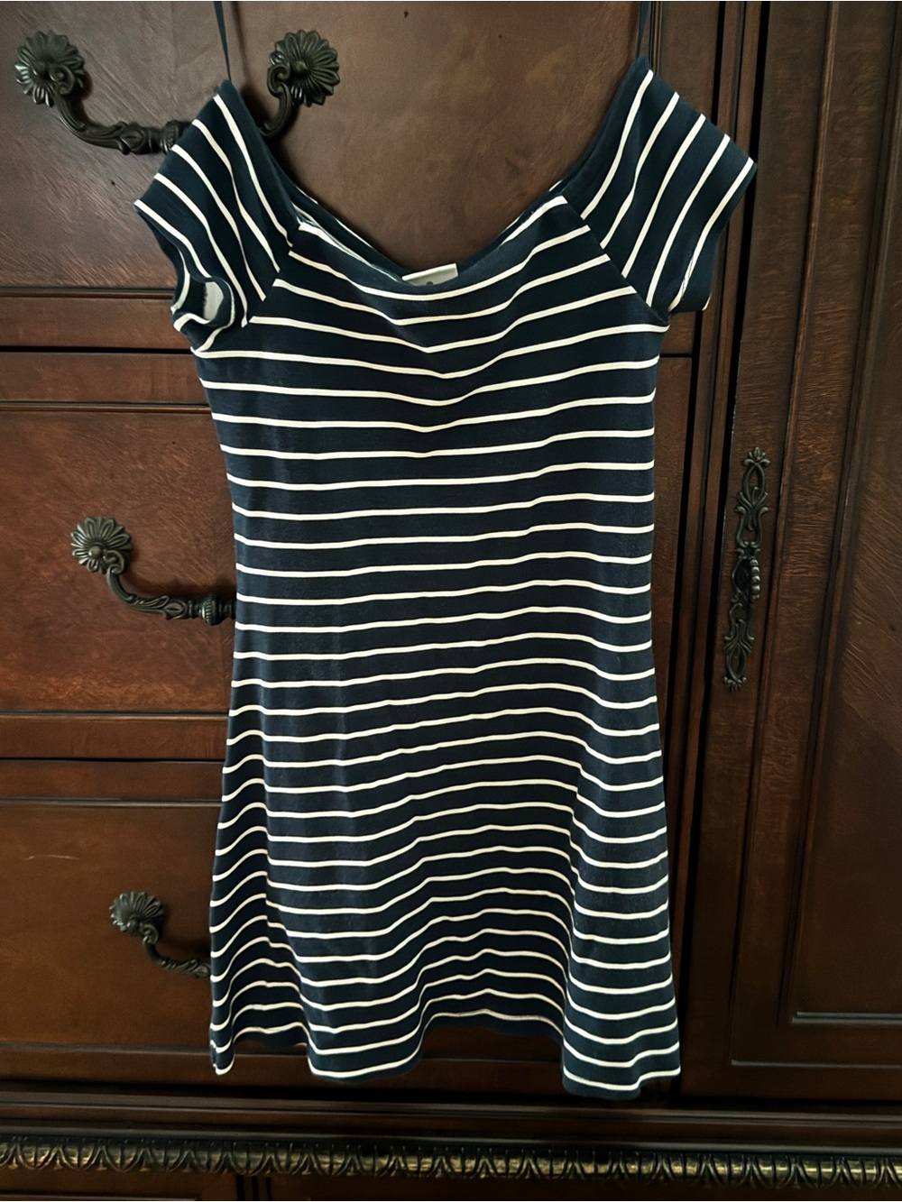 Zara Navy and White Striped Off-Shoulder Girls Dress